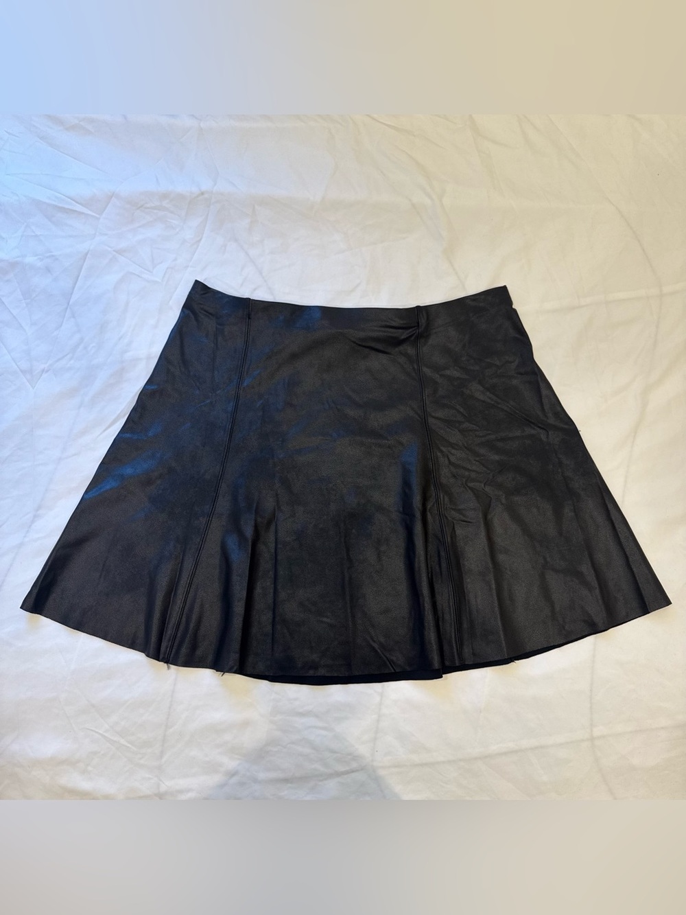 Spanx Faux Leather Flare Skater Skirt Black XL Shaping Stretch Pull On